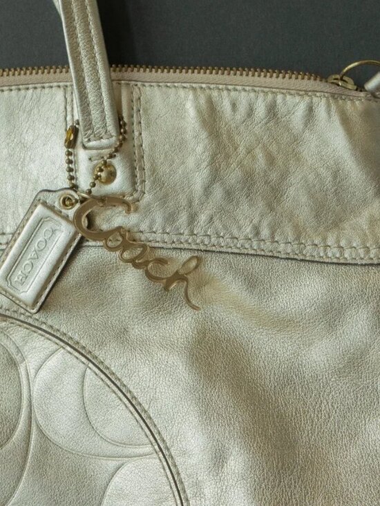 Coach Carly Y2K Large Circular Patchwork Shoulder Bag  Coach Gold Tote Large Leather Y2k Metallic Gold Silver Purse